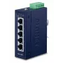 Przełącznik sieciowy PLANET ISW-500T, niezarządzalny 5-portowy Fast Ethernet (10/100), 12–48V, niebieski