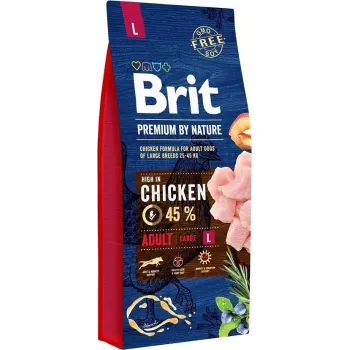 Sucha karma dla psów Brit Premium by Nature ADULT L 15 kg — kurczak, duże rasy, białko 27%, tłuszcz 14%