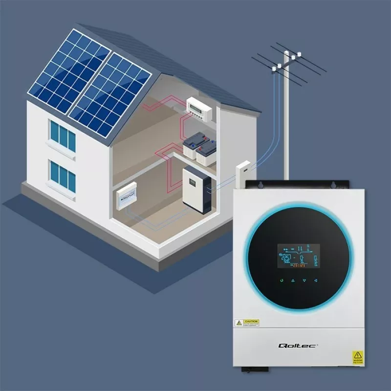 Qoltec, przetwornica napięcia, hybrydowy falownik solarny Off-Grid 4kVA 4kW 120A MPPT LCD Wi-Fi BMS Sinus