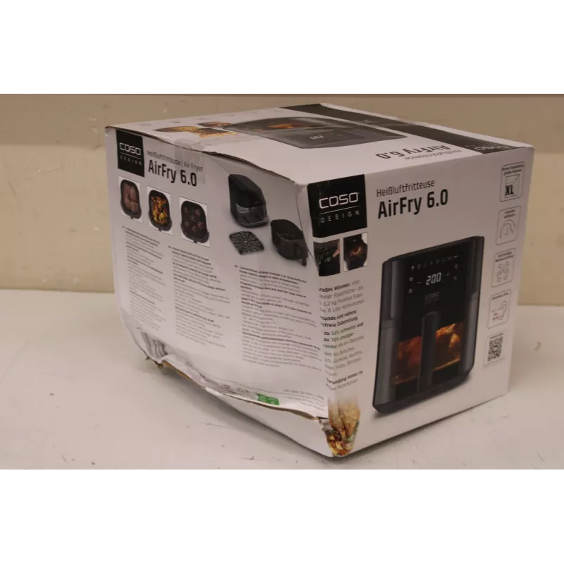 Frytownica beztłuszczowa Caso Designer AirFry 6.0, pojemność 6 L, czarna | Caso Designer Air Fryer | AirFry 6.0 | Moc 1700 W | Pojemność 6 L | Czarny | USZKODZONE OPAKOWANIE, MAŁE WGNIECENIE Z BOKU
