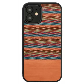 Etui na telefon mężczyzny i drewno dla iPhone 12 mini — brązowa krata z czarnym wykończeniem