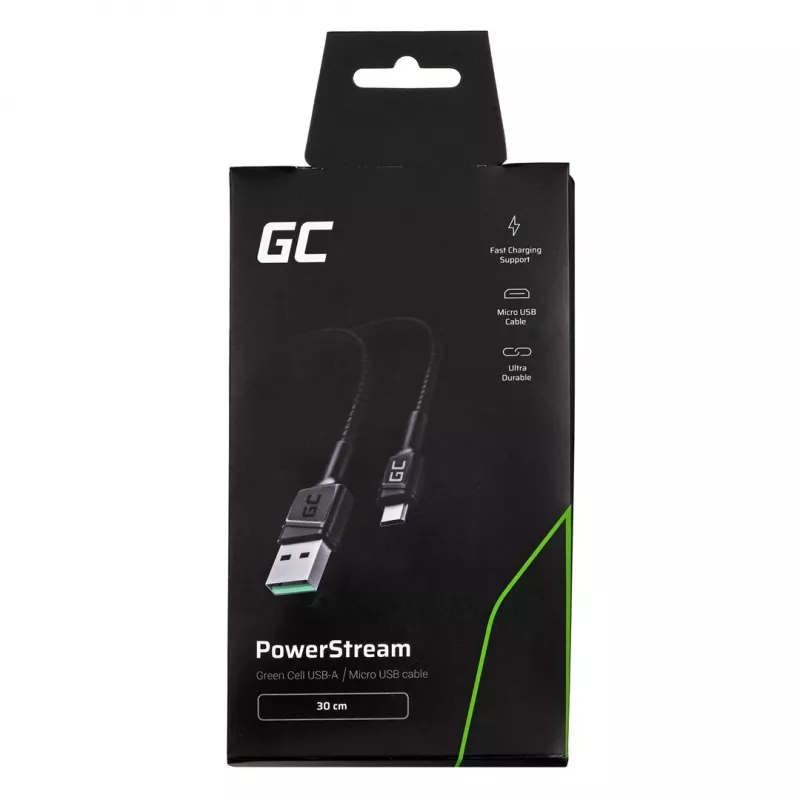 Kabel USB 2.0 zielony Cell KABGC23, USB A – Micro-USB B, 0,3 m, czarny