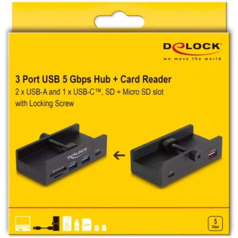 DeLOCK 64263 Hub USB Typ-A 5000 Mbit/s Czarny
