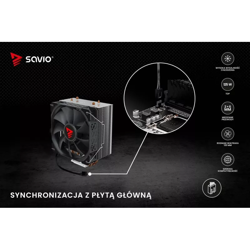 Chłodzenie procesora SAVIO SAVGCOFROSTX2 120 mm czarny, 2 rurki cieplne, 800–1800 RPM, 4‑pin