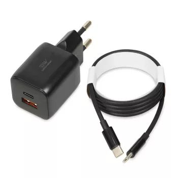 Zewnętrzny zasilacz sieciowy IBOX ILUC42B 12V 2A, 33W, USB-A + USB-C PD3.0, QuickCharge 3.0, uniwersalny