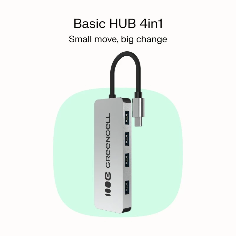 Hub USB zielony Cell HUB-GC-C4A — 4-portowy hub USB-C 3.0