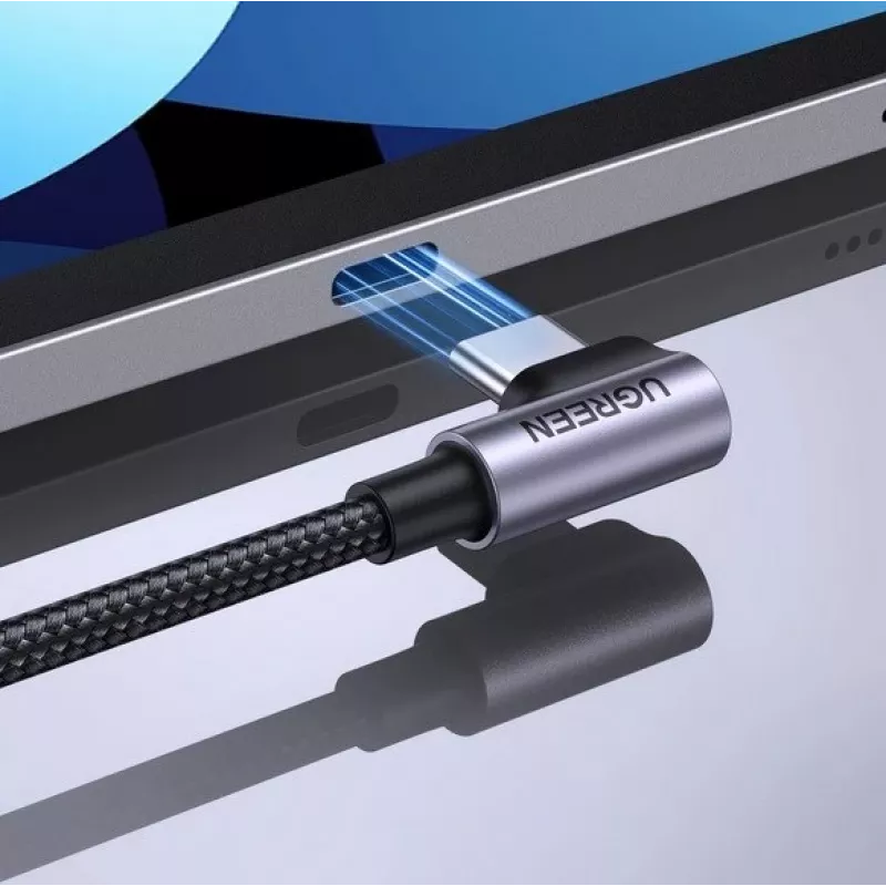 Ugreen USB-C (prosty) / USB-C (kątowy) PD QC 60W 3A 0,5m US255 (szary)