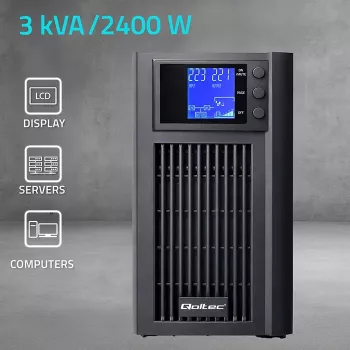 UPS QOLTEC Pure Sine Wave 3kVA 2400W z AVR i wyświetlaczem LCD