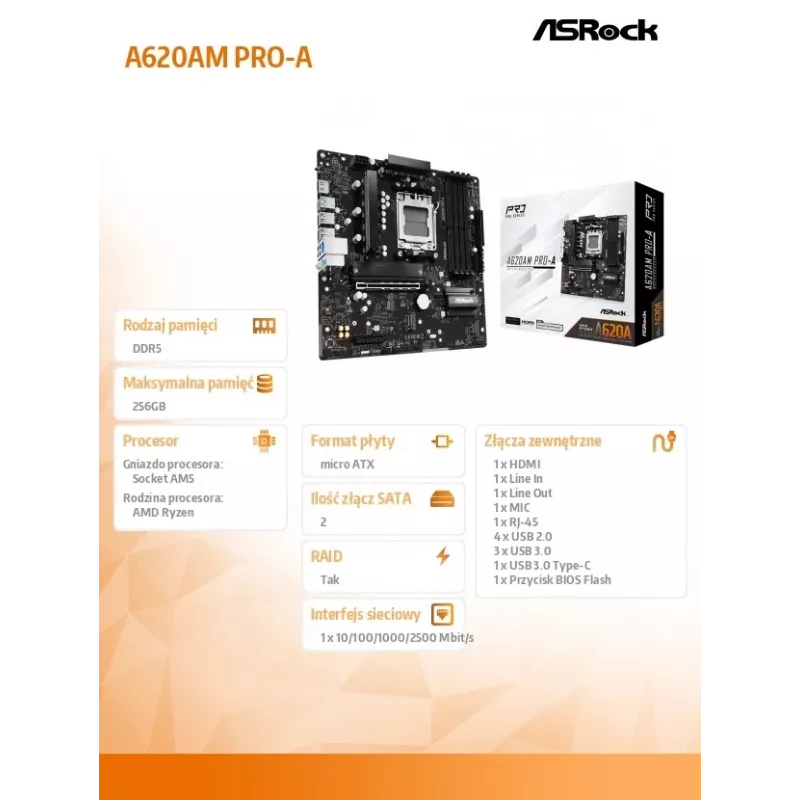 ASRock A620AM PRO-A AM5 Micro-ATX Płyta Główna