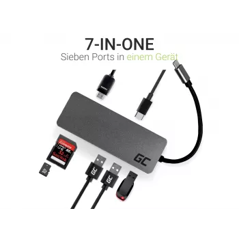 Green Cell AK50 - USB 3.2 Gen 1 (3.1 Gen 1) Type-C - USB 2.0 - USB 3.2 Gen 1 (3.1 Gen 1) Type-A - USB 3.2 Gen 1 (3.1 Gen 1) Type-C - MicroSD (TransFlash) - SD - Srebrny - Apple MacB