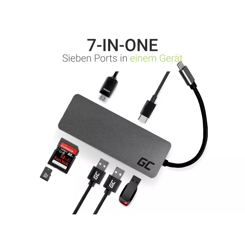 Green Cell AK50 - USB 3.2 Gen 1 (3.1 Gen 1) Type-C - USB 2.0 - USB 3.2 Gen 1 (3.1 Gen 1) Type-A - USB 3.2 Gen 1 (3.1 Gen 1) Type-C - MicroSD (TransFlash) - SD - Srebrny - Apple MacB