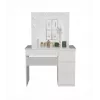 Zestaw toaletki MIJAS, prawostronny, top e shop — biurko 98×76×51 cm, 4 szuflady, lustro LED, biały, wysokość 1460 mm
