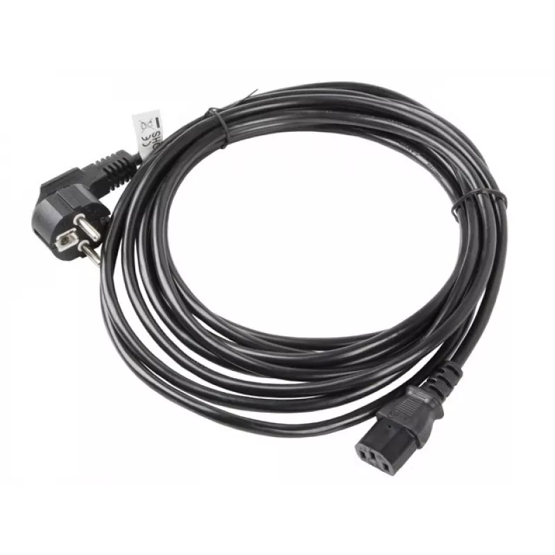 Kabel zasilający LANBERG CA-C13C-11CC-0050-BK — 5 m, złącze C13 do CEE7/7, kątowe C13