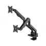 Manhattan Dual Desk Mount do telewizorów i monitorów (pełny ruch, sprężyna gazowa) z wbudowaną stacją dokującą, do ekranów do 27 cali, porty (x7): Ethernet, HDMI (x2), USB-A (x3) i USB-C, zasilanie Power Delivery (100 W) do portu USB-C (wymagana oddzielna ładowarka ścienna / kabel USB-C), VESA: 75x75 i 100x100 mm