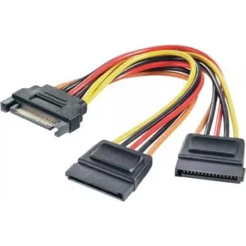 Rozgałęziacz Y zasilania Renkforce 1× wtyk zasilania SATA 15-pin do 2× gniazd zasilania SATA 15-pin, 0,15 m, czarny/czerwony/żółty