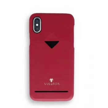 Tylna obudowa z kieszenią na kartę VixFox do iPhone X/XS — rubinowoczerwona, tylna pokrywa z wbudowaną kieszenią na karty