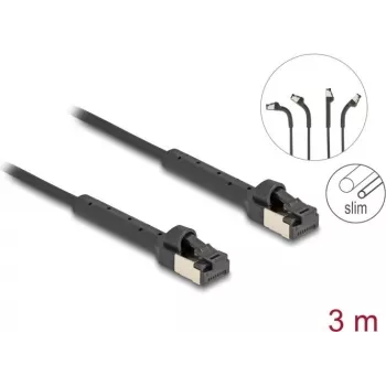 Kabel sieciowy DeLOCK RJ45 cienki Kat.8.1 U/FTP 3 m Czarny