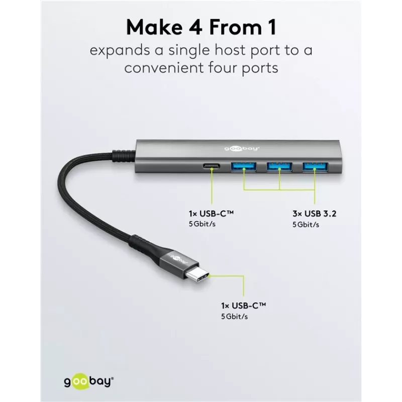 Goobay Slim 4-Port USB-Hub USB-C auf/USB-A 5 Gbit/s - -Plug> 1x (76562)
