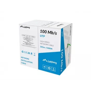 Kabel sieciowy LANBERG LCU5-10CC-0305-G U/UTP kat. 5e 305 m zielony, 24 AWG, CCA, powłoka PVC
