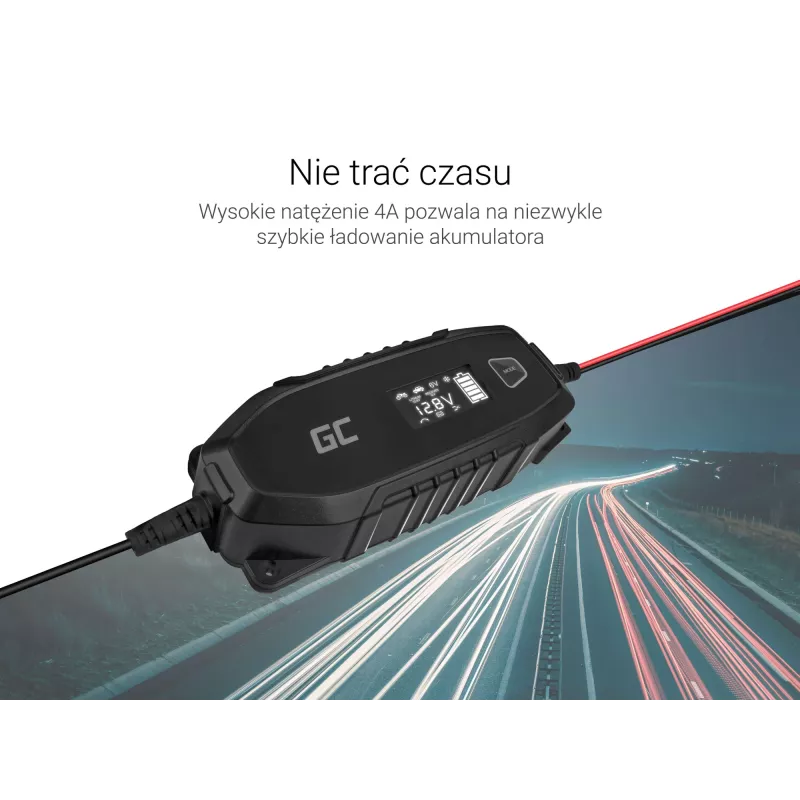 zielony Cell Ładowarka do akumulatorów 6V 12V 4A z funkcją diagnostyki