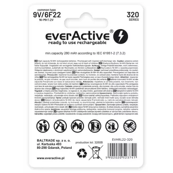 Akumulator everActive EVHRL22-320 9V NiMH pryzmatyczny 8,4 V, 55 g, 48,5 mm