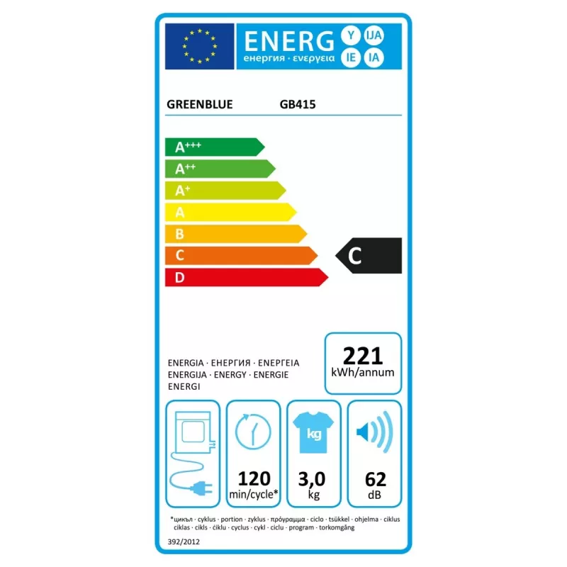 Suszarka do prania GreenBlue GB415, kompaktowa suszarka domowa, pojemność 3 kg, 830 W, bęben 260×460 mm, szary