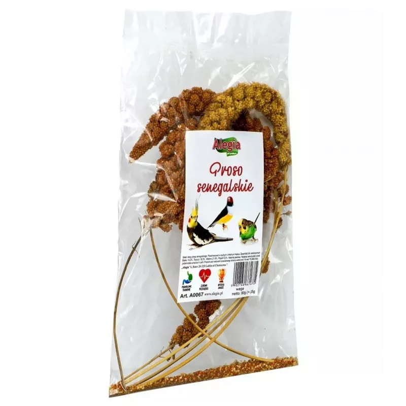 Przysmak dla ptaków i gryzoni Alegia Senegalese Millet mix, smak zbożowy, woreczek 80 g