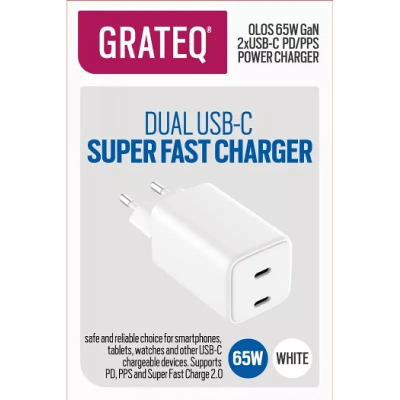 Ładowarka GRATEQ OLOS PD/PPS 2xUSB-C 65W Szybka ładowarka 35W