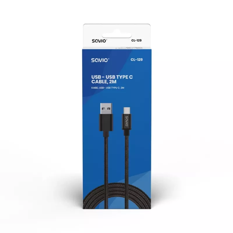 Savio CL-129 Kabel USB 2 m USB 2.0 USB A USB C Czarny