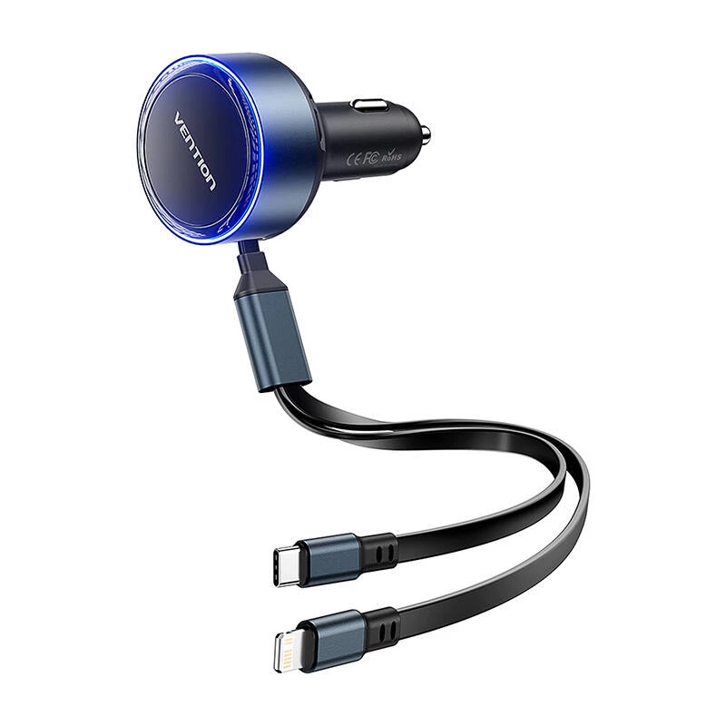 Ładowarka samochodowa Vention FFOB0 30 W z kablem USB‑C na Lightning, wyjście 30 W do ładowania iPhone’a