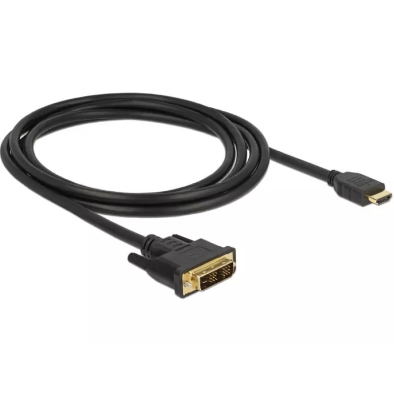 DeLOCK - Kabel wideo - Single Link - HDMI / DVI - DVI-D (M) do HDMI (M) - 2 m - Potrójna izolacja - Czarny - Śruby radełkowane