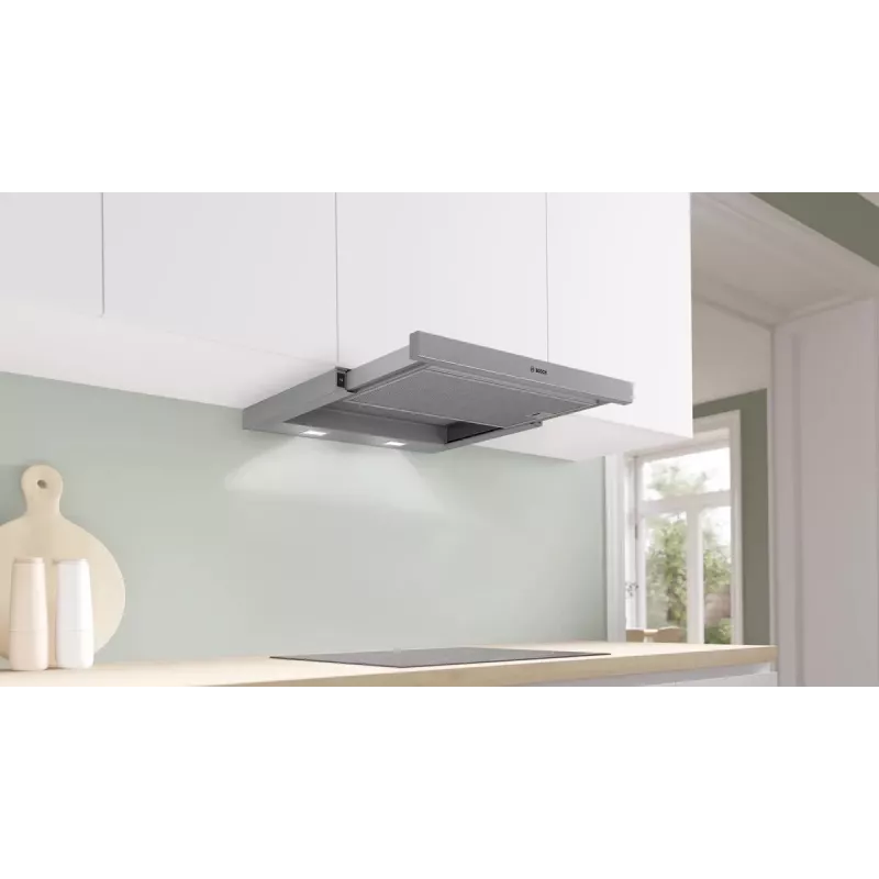 Okap Bosch Serie 2 DFM064W55 półwbudowany (wysuwany) Metaliczny, Srebrny 394 m³/h