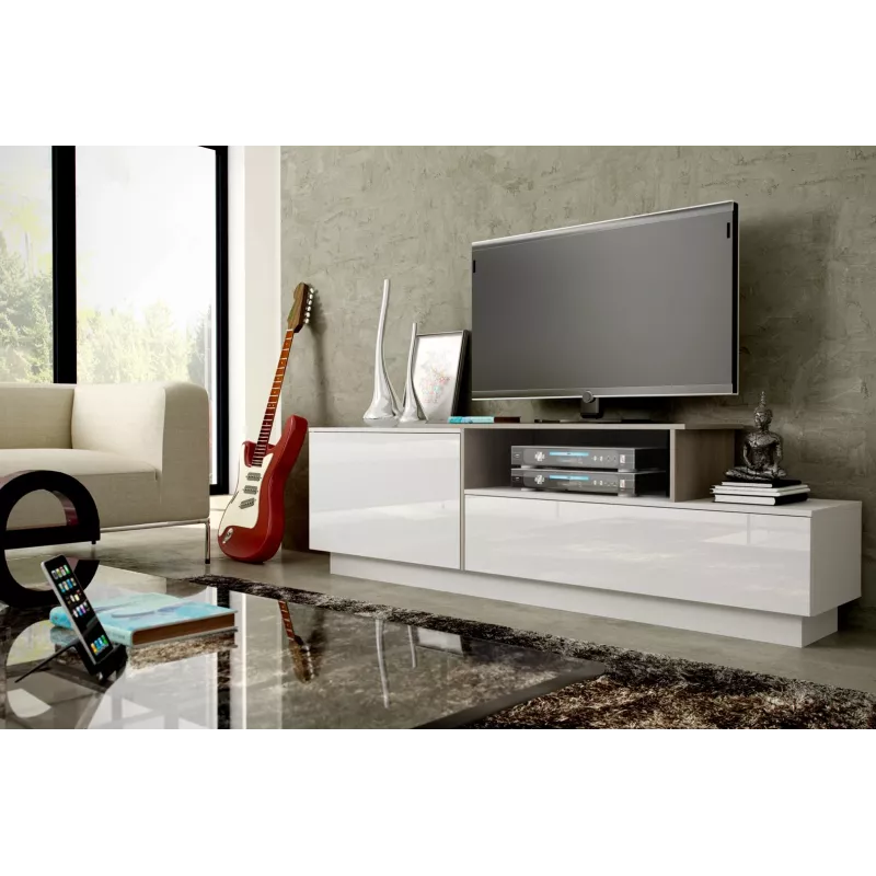 Cama szafka TV SIGMA 3 180 biały/biały połysk + dąb dąb sonoma