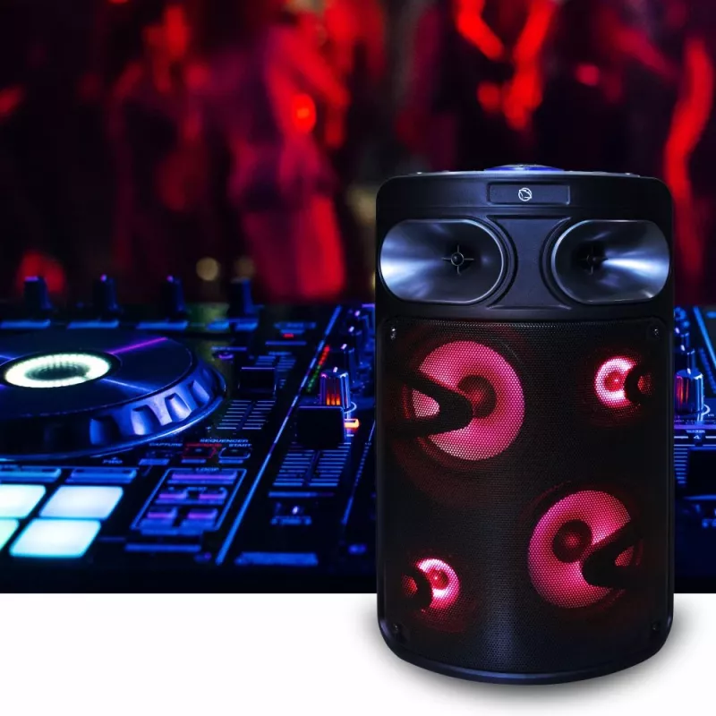 Przenośny głośnik karaoke Bluetooth MANTA SPK0803B140 140 W, zasilany bateriami, MIC/USB/microSD, FM, equalizer, kółka