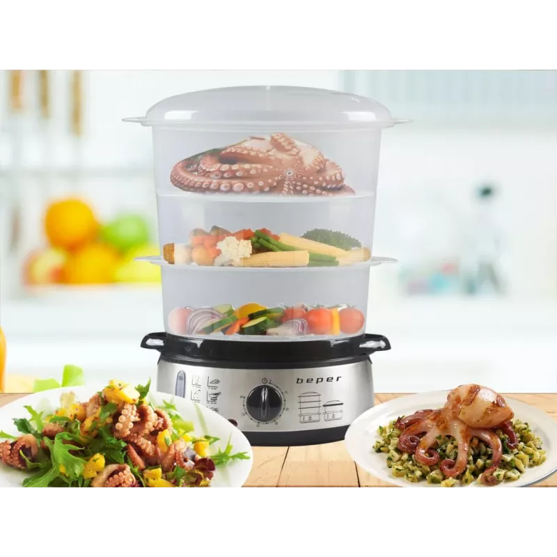 Parowar Beper BC.250 3 kosze Blatowy 800 W Stal nierdzewna