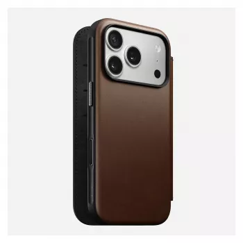 Skórzane etui z klapką Nomad Modern Leather Folio na iPhone 17 Pro — brązowe, pasuje do 6,3 cala (16 cm), 4 kieszenie na karty