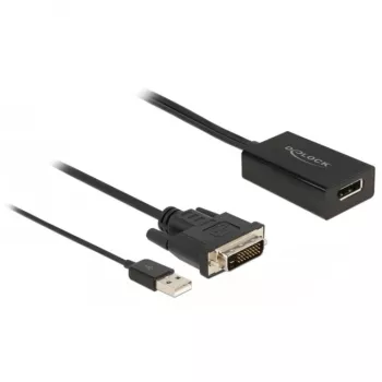 Delock - Kabel adapterowe - DVI-D, USB (tylko zasilanie) (M) do DisplayPort (W) - DisplayPort 1.2 - 50cm - obsługa 4K 30 Hz - czarny (63189)