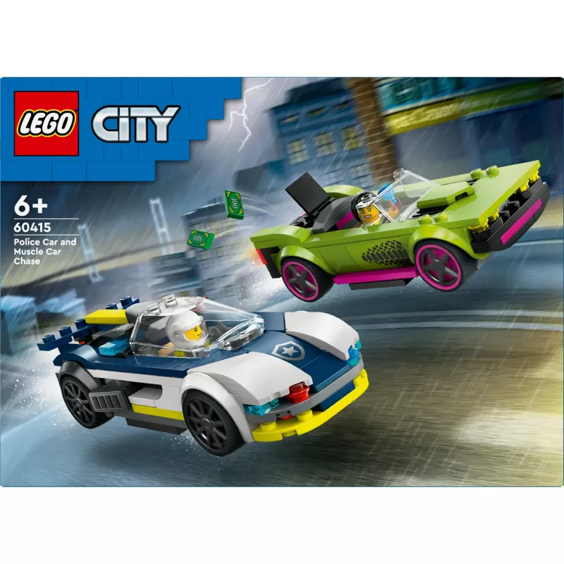LEGO City zestaw 60415 Pościg radiowozu i muscle cara — 213 elementów, 2 minifigurki, wiek 6+