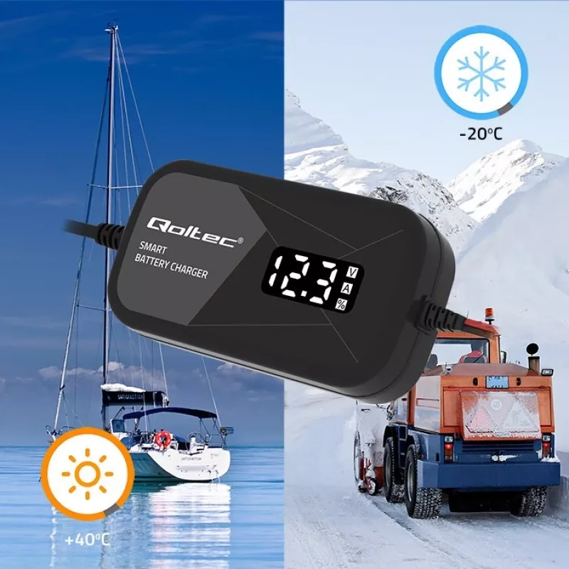 Ładowarka akumulatorów QOLTEC 52492 12V 2A z kontrolą mikroprocesorową i regeneracją ogniw
