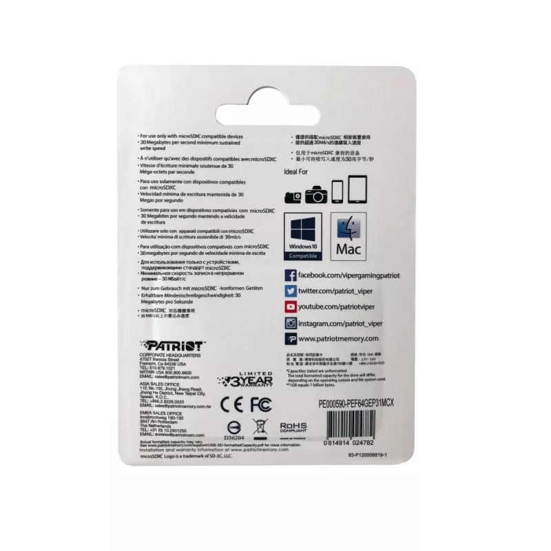 Karta pamięci Patriot Memory PEF64GEP31MCX 64 GB MicroSDXC Class 10