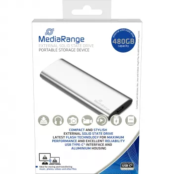MediaRange MR1102 - SSD - 480 GB - zewnętrzny (przenośny) - USB 3.2 Gen 2 (złącze USB-C) - srebrny (MR1102)