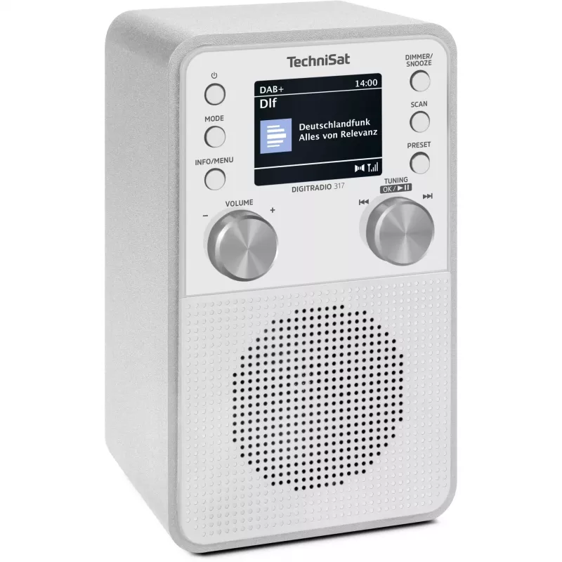Radio cyfrowe TECHNISAT DigitRadio 317 biały — odbiór FM i DAB+, kompaktowa konstrukcja stołowa