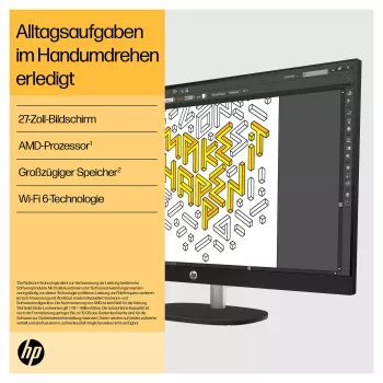 HP 27-cr0471ng - All-in-One (Complete Solution) - Ryzen 7 7730U - RAM 16 GB - SSD 512 GB - NVMe - Radeon Graphics - 1GbE, Wi-Fi 6, Bluetooth - WLAN: 802.11a/b/g/n/ac/ax, Bluetooth