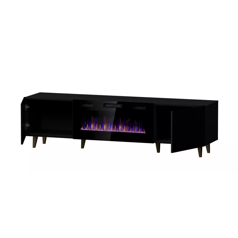 Szafka TV Cama Meble PAFOS EF z kominkiem elektrycznym 180x42x49 cm, czarny mat, 2 drzwi, 1400–1600 W