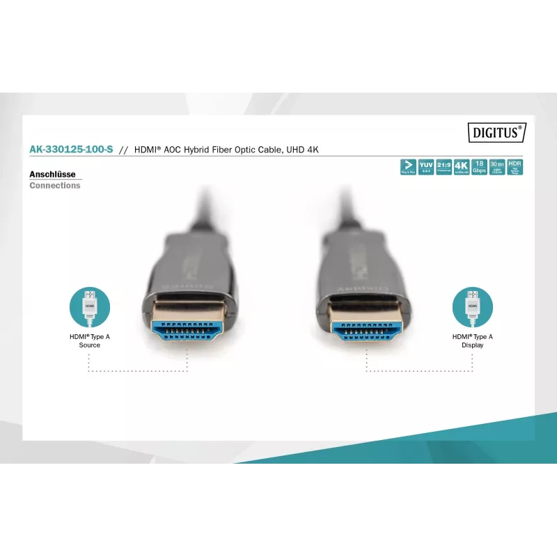 Hybrydowy kabel światłowodowy HDMI AOC Digitus AK-330125-100-S