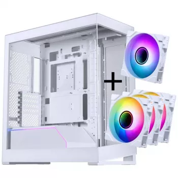 Obudowa ATX PHANTEKS NV-Series NV5 MK2, szkło hartowane, DRGB - matowa biel + zestaw 3 wentylatorów M25 Gen2 PWM D-RGB Reverse Blade + 1 zwykły wentylator - 120 mm