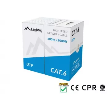 Kabel sieciowy LANBERG Cat6 U/UTP LCU6-11CU-0305-S, 305 m, 23 AWG, szary, płaszcz HDPE