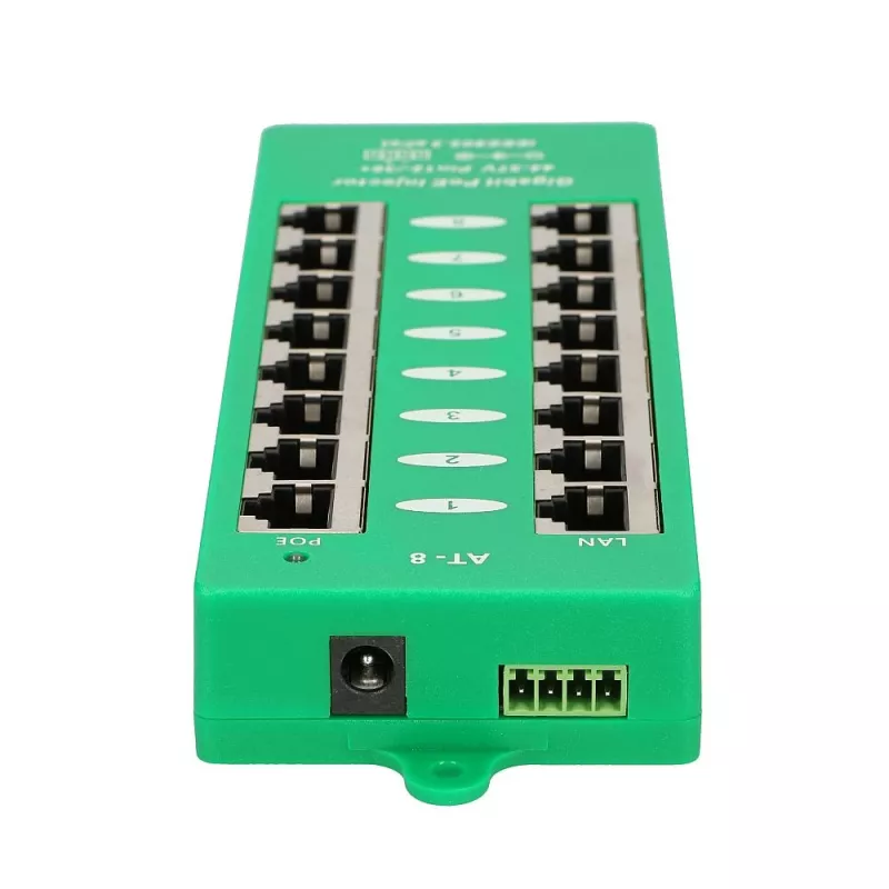 Extralink Gigabit PoE Injector 8 Port Active, 8 portów Gigabit 802.3at/af, tryb A