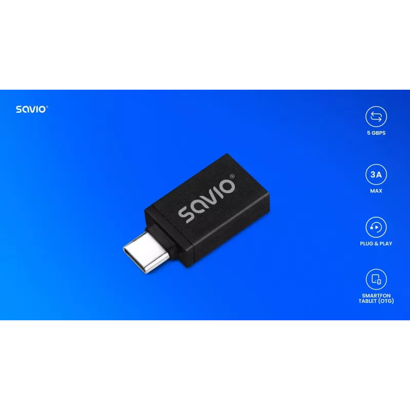 Savio AK-80 Adapter wideo 0m USB Typ-A USB Typ-C Czarny