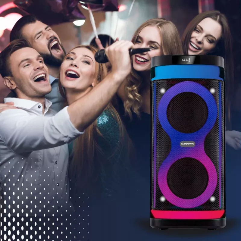 Głośnik przenośny MANTA SPK0601B100, 100 W, Bluetooth, karaoke, mikrofon bezprzewodowy, bateria, korektor, oświetlenie dyskotekowe